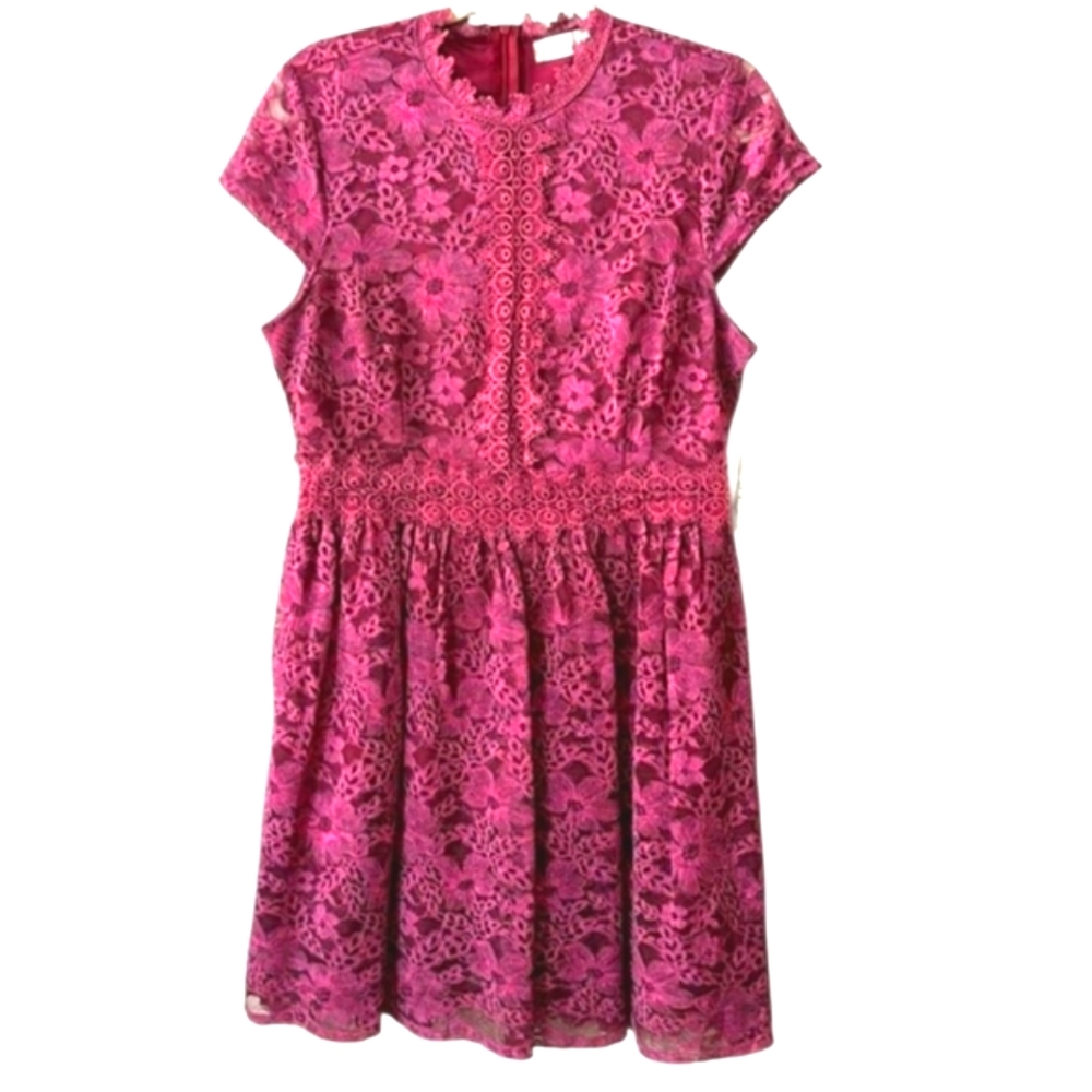 Altar'd State Burgundy Lace Fit & Flare Party Dress Cap Sleeve   Hidden Zip MED
